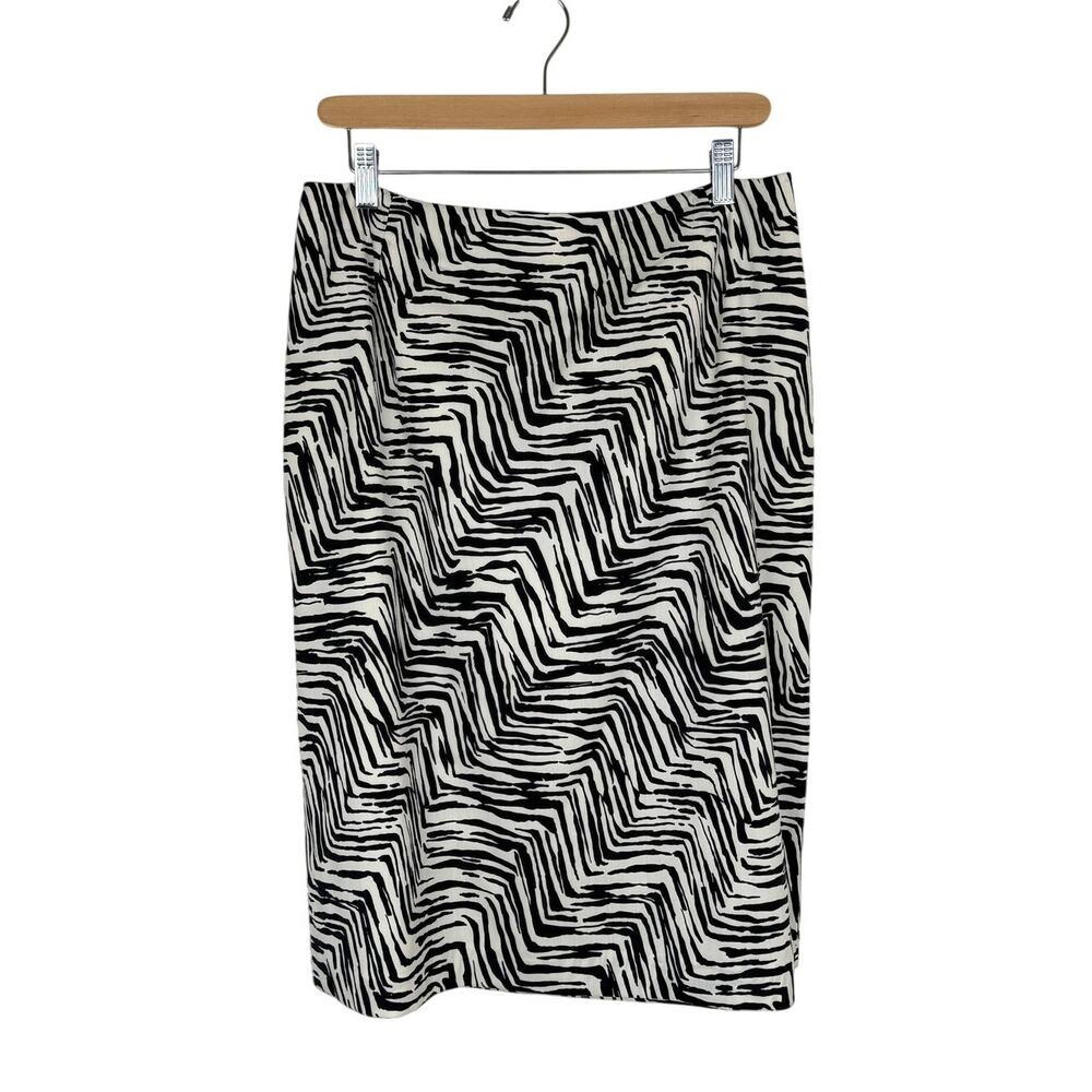 Anne Klein II Wool Blend Zebra Print Pencil Skirt Black White Sz 12 Vintage 90s